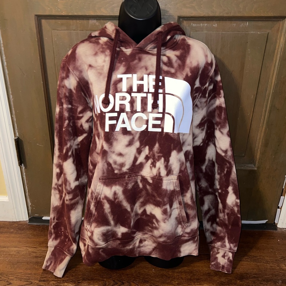 The North Face Brown Cream Fleece White Logo Long Sleeve Hoodie Pullover Size S
